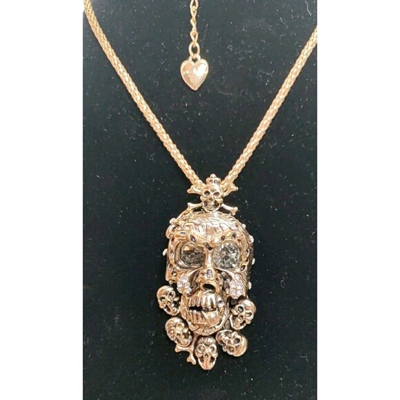 Betsey Johnson Jewelry - Betsey Johnson Gold Tone Skull Necklace With Multiple Skulls & Crystats